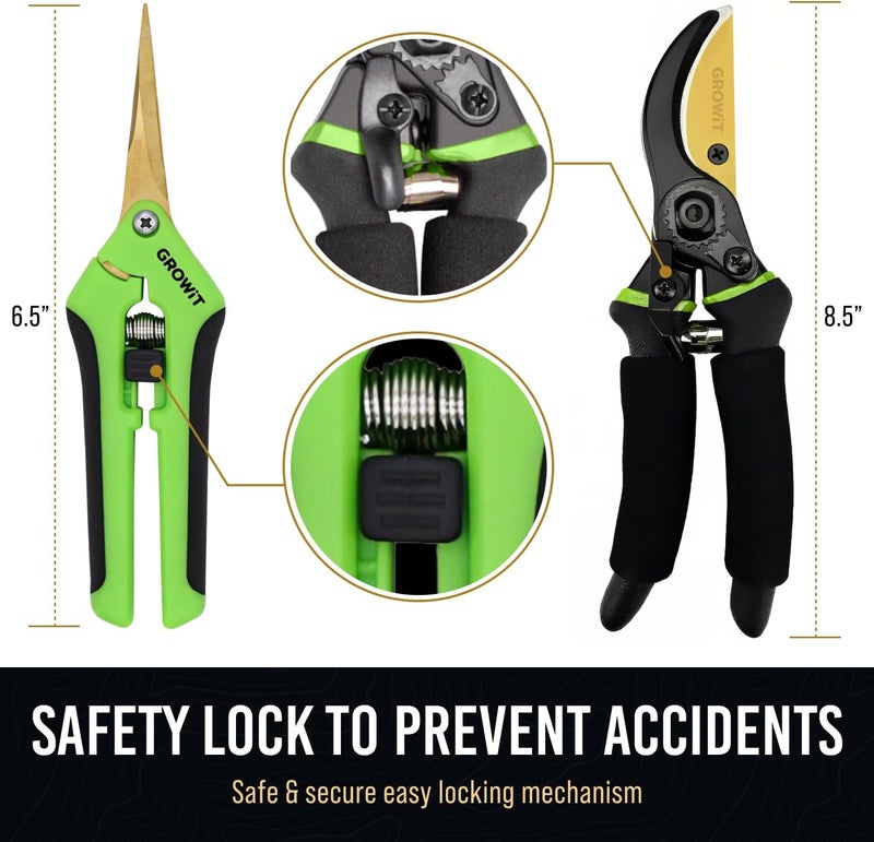 Craft911 8.5" Professional Bypass Pruning Shears & Gardening Scissors Set - Super Sharp Premium Garden Shears | Pruning Shears For Gardening, Garden Hedge Clippers Handheld Pruners - Garden Scissors - Image 5